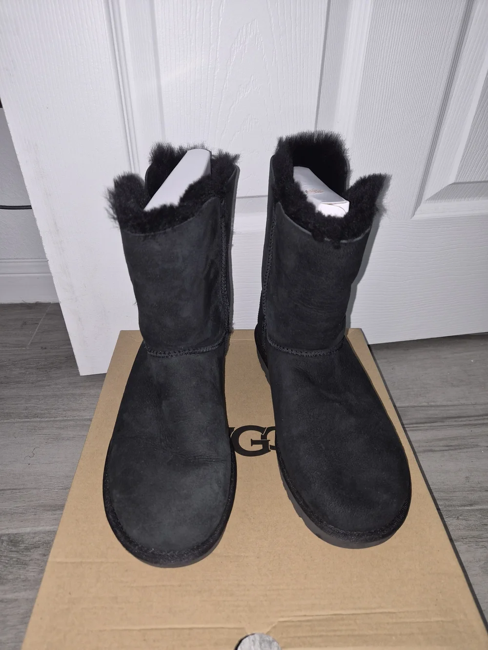 UGG Classic Bailey Button II Black Suede Shearling Boots